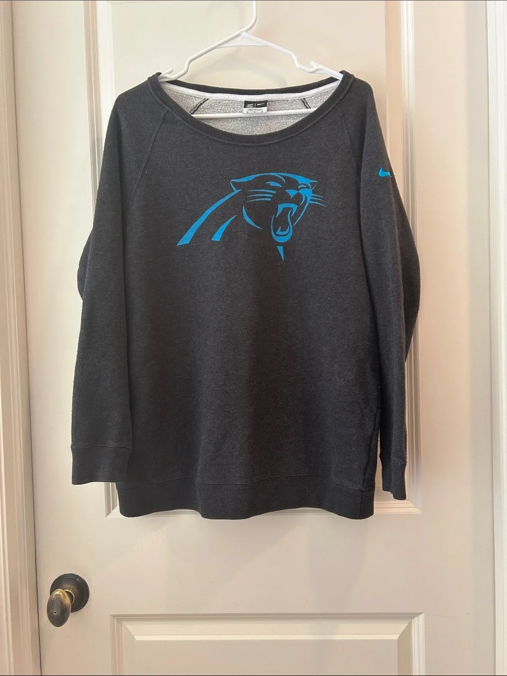 Nike Carolina Panthers Dark Grey w/Blue Logo Crewneck Sweatshirt women’s size M